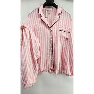 NWT Victoria's Secret Women's XL Short Pink Striped Glazed Satin Pajama Set